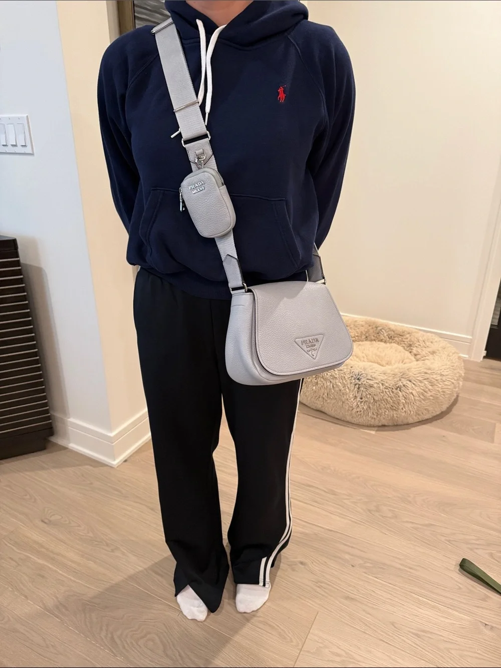 Prada Grey Pebbled Leather Crossbody Saddle Bag, Vitello Daino